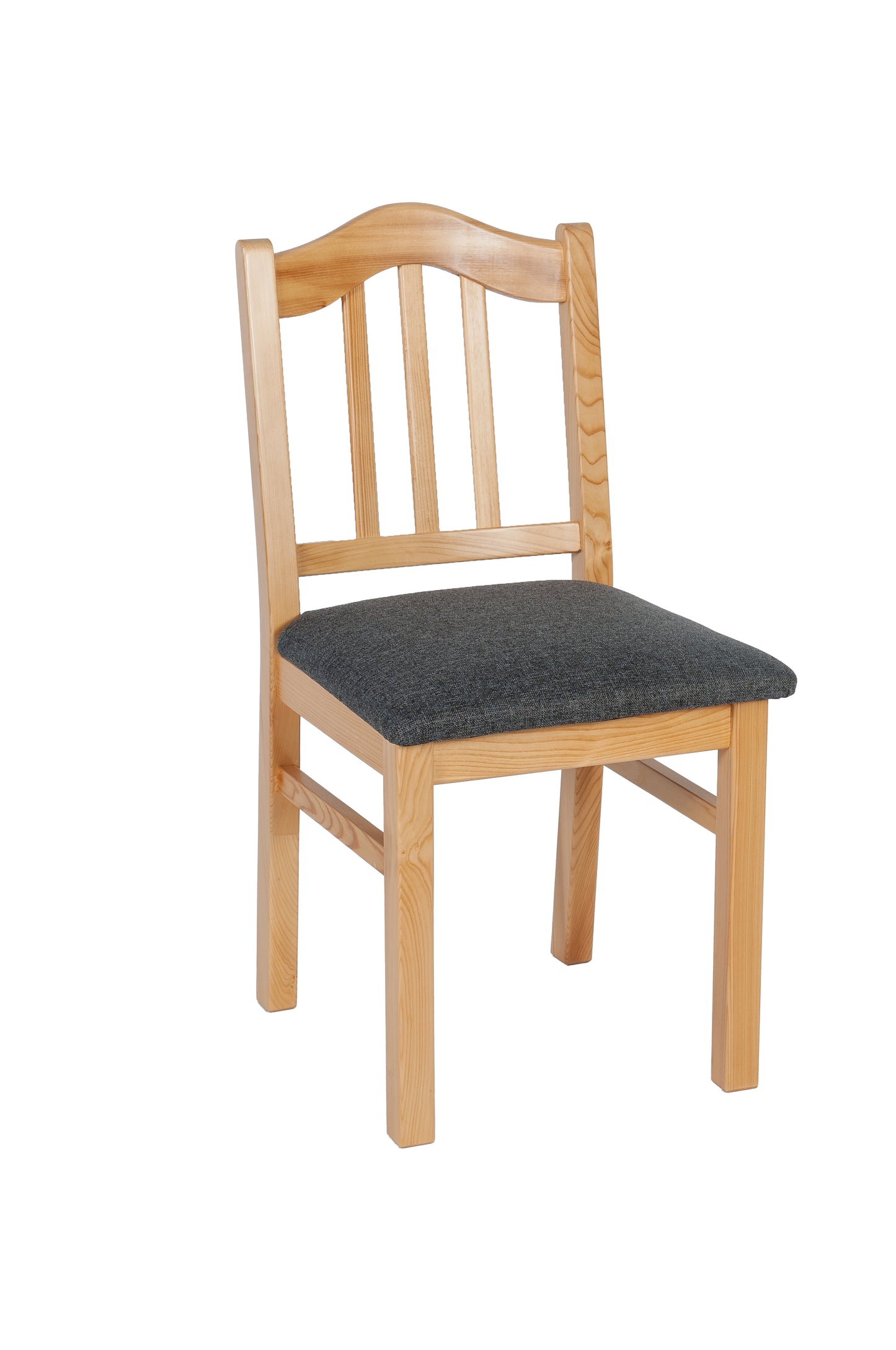 Stuhl 'Der Hüttenwirt', aus Massivholz Fichte, gepolstert, Stoff Grau, 2er Set