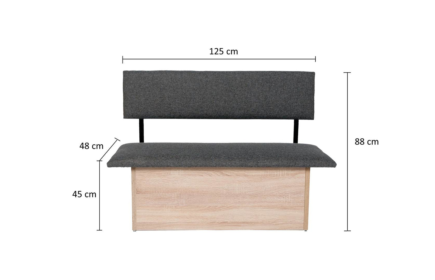 Sitzbank 'Das Raumwunder', 125cm mit Lehne, Stoff Grau