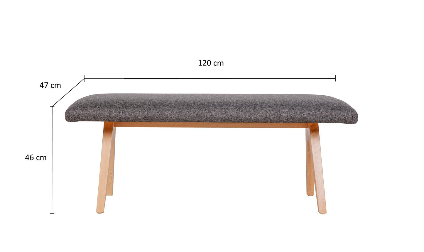 Sitzbank 'Die Natürliche', 125cm, Stoff Grau