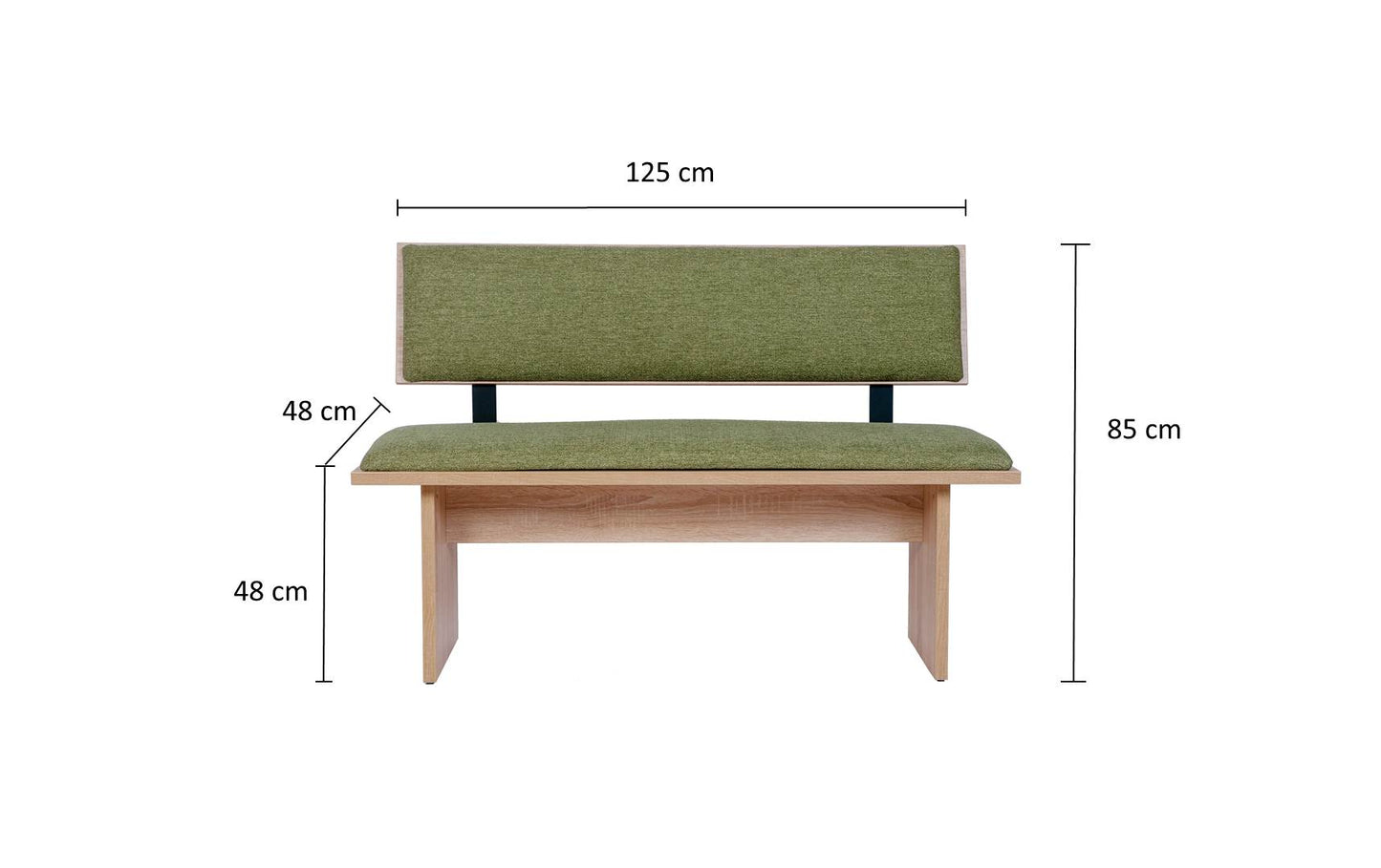 Sitzbank 'Die Stilvolle', 125 cm mit Lehne, Stoff Grün