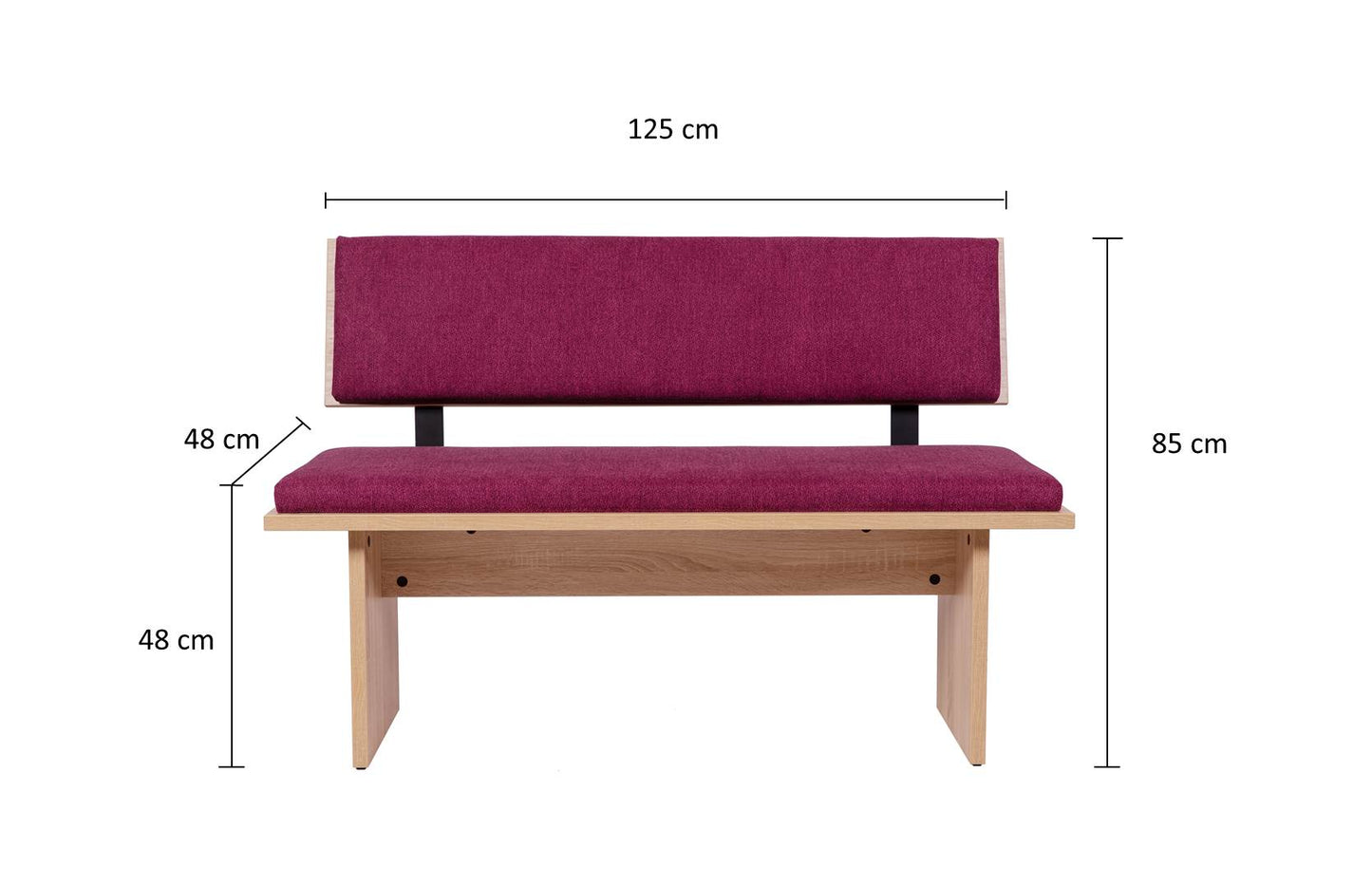 Sitzbank 'Die Stilvolle', 125 cm mit Lehne, Stoff Bordeaux