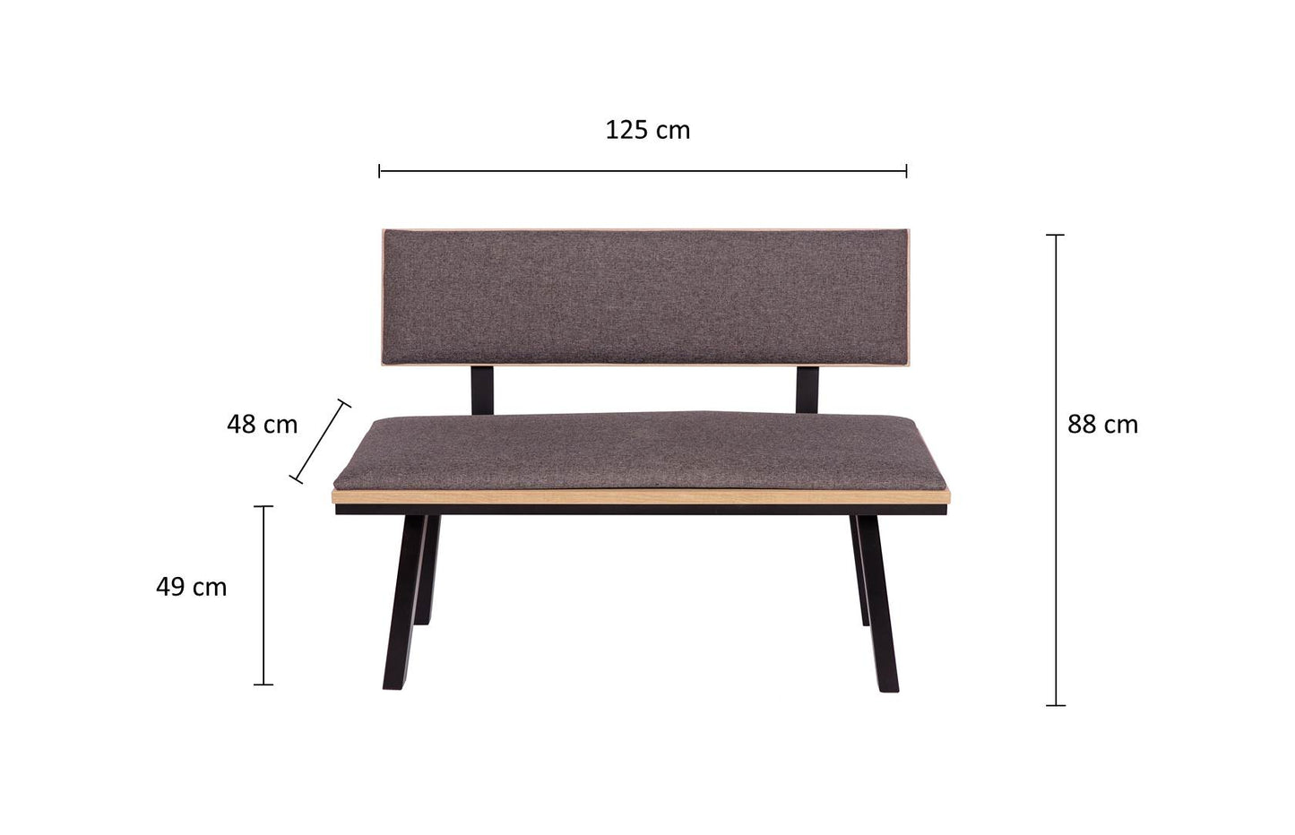 Sitzbank 'Die Elegante', 125 cm mit Lehne, Stoff Grau