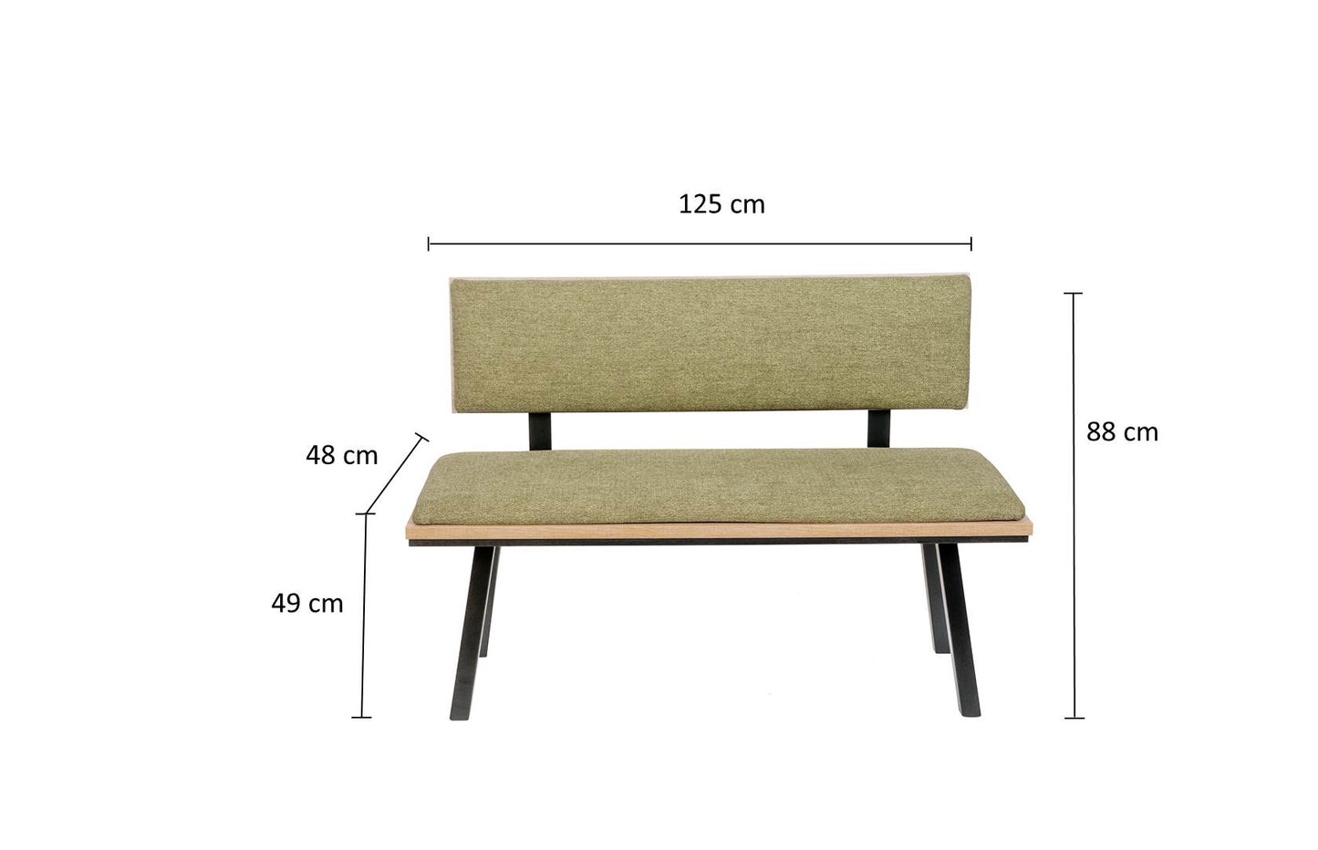 Sitzbank 'Die Elegante', 125 cm mit Lehne, Stoff Grün