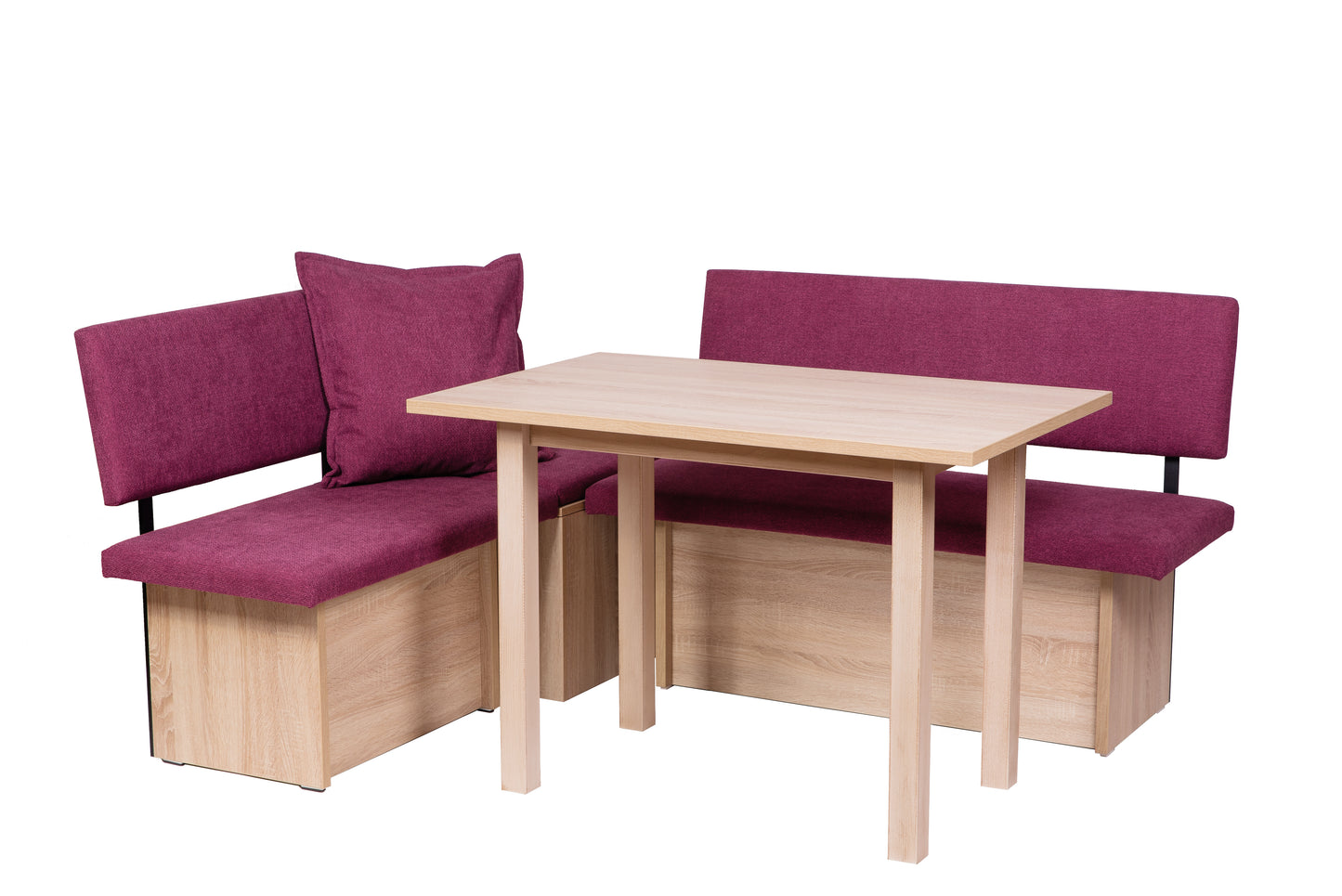 Eckbank 'Das Raumwunder' mit Truhe, Sitzbank mit Lehne, Eckbank, Truhenbank, 4-Fuß Tisch, Set 4-tlg.