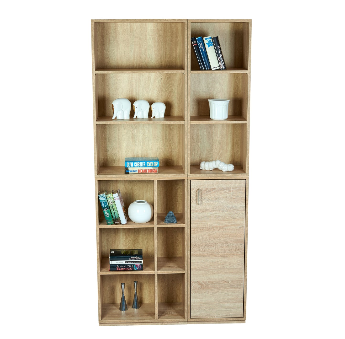 Regale individuell zusammenstellen 'Der Bücherfreund', Breite 100 cm Höhe 200 cm, mit Tür offen Eiche Premiumdekor Kombination 1