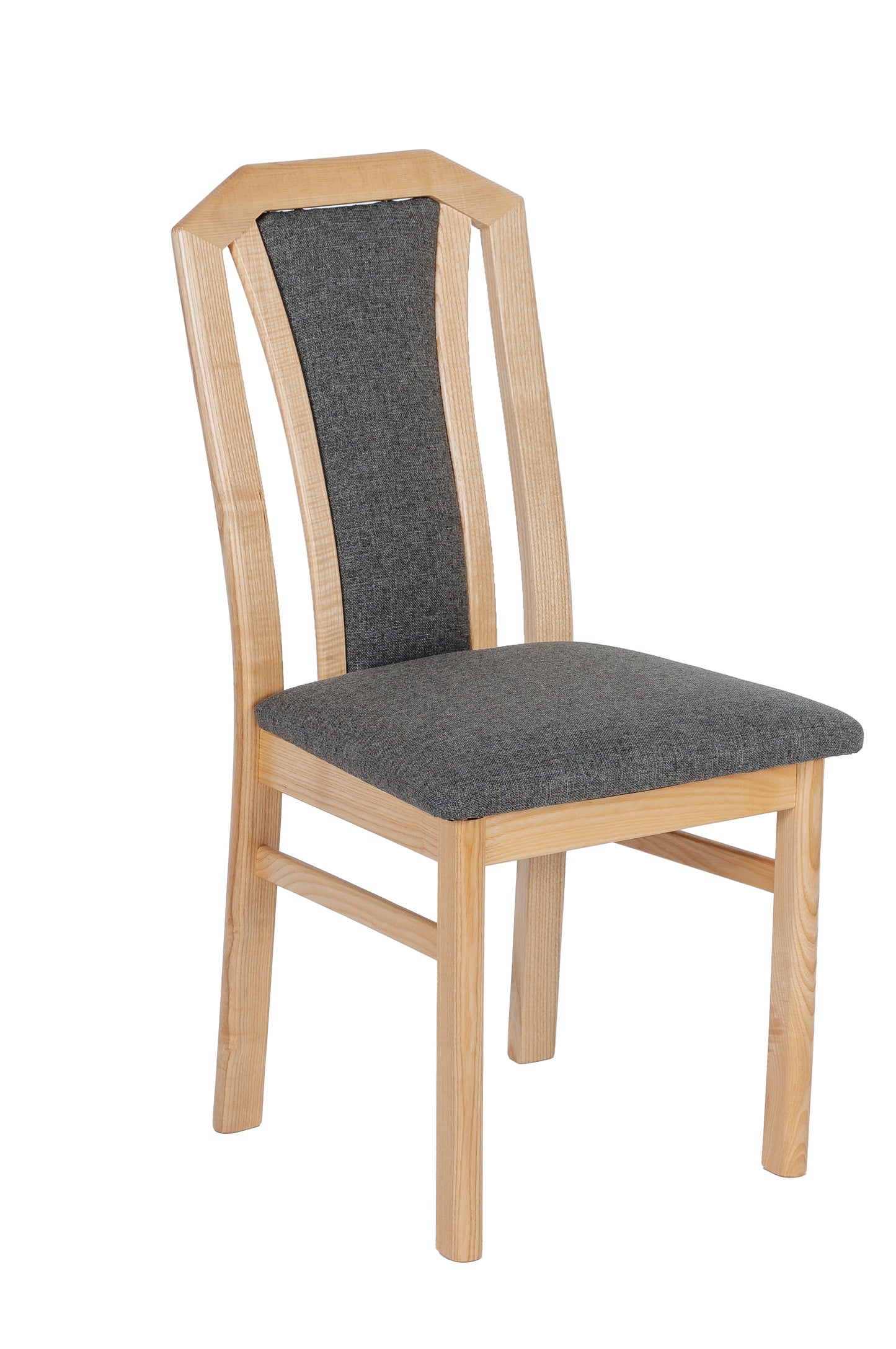 Stuhl 'Der Elegante', aus Massivholz Fichte, gepolstert, Stoff Grau, 2er Set