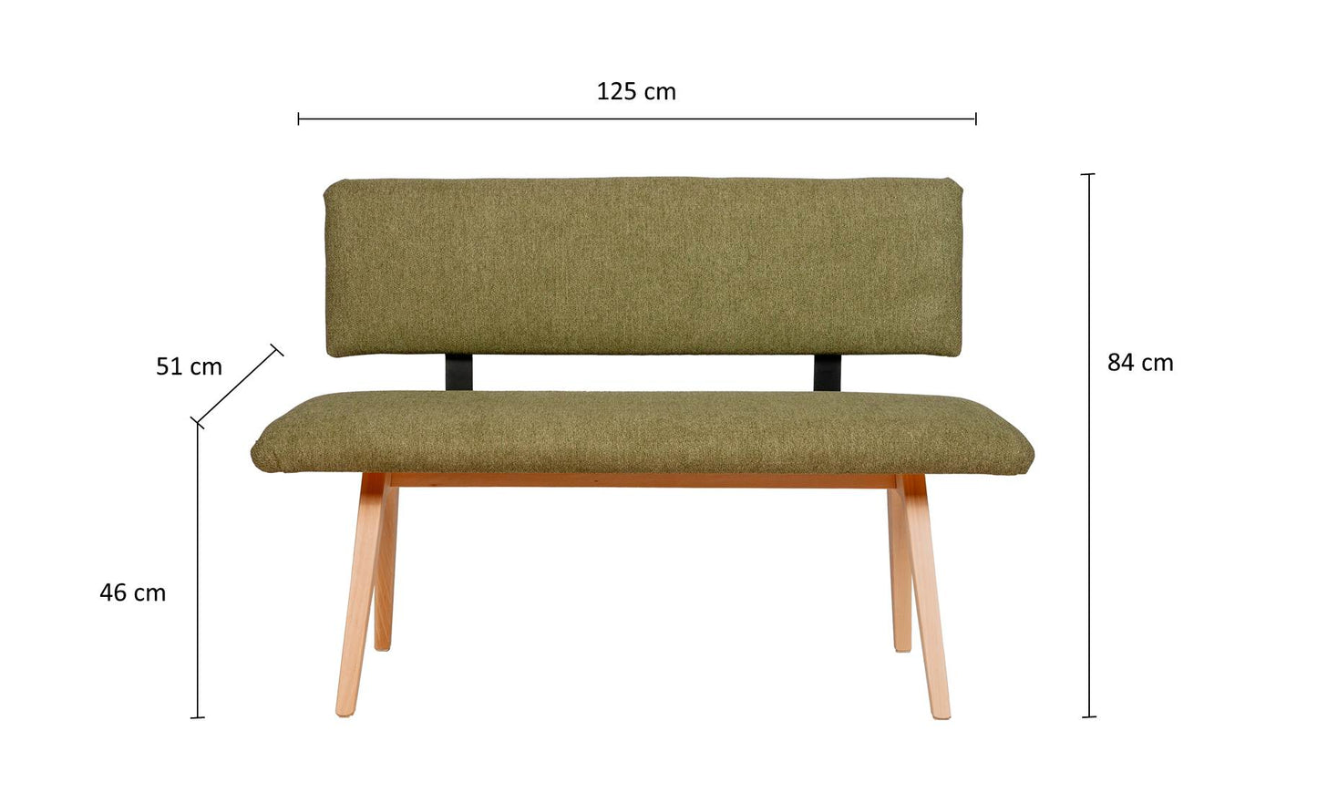 Sitzbank 'Die Natürliche', 125 cm mit Lehne, Stoff Grün
