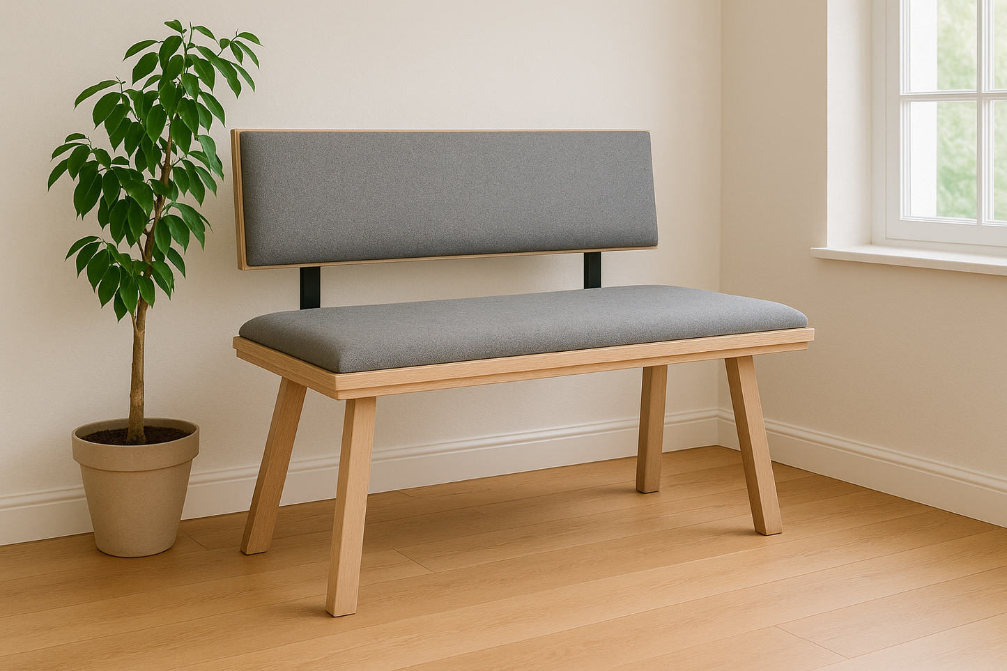 Sitzbank 'Die Zeitlose', 125 cm mit Lehne, Stoff Grau