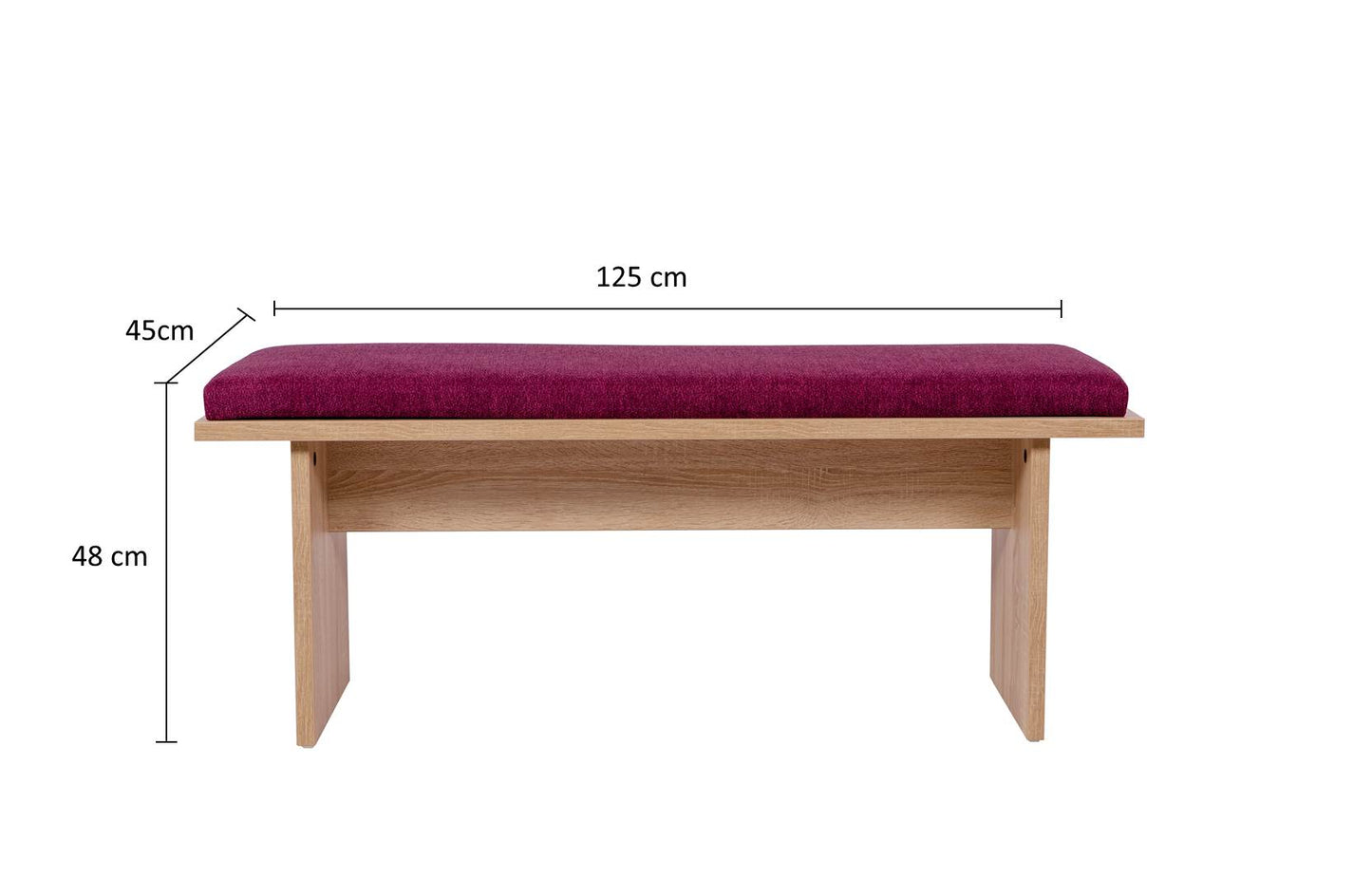 Sitzbank 'Die Stilvolle', 125cm, Stoff Bordeaux